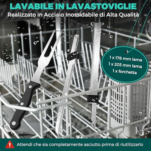 HAUSHOF Coltello Elettrico a Batteria con Coltello da Pane 18cm, Coltello da Bistecca 20cm e Forchetta, Coltello da Cucina Batteria 2000mAh, Ideale per Affettare Cotolette, Pane, Formaggio - Nero - immagine 3