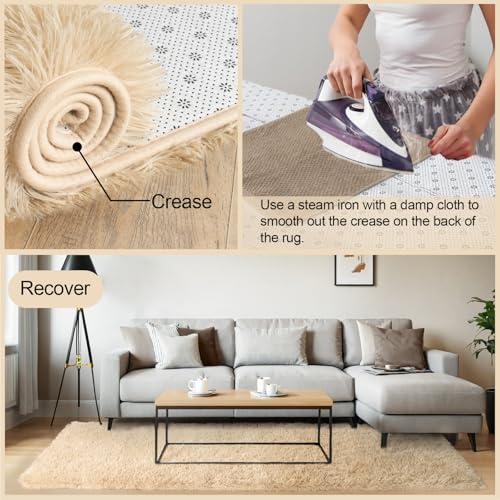 Area Rugs 9x12 Living Room, Large Fluffy Area Rugs for Bedroom, Soft Carpet Shag Kids Room Rug, Non-Slip Fuzzy Rugs Indoor (Light Tan, 9ft x 12ft)