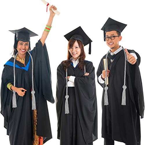 Image of TecUnite Graduation Cords Honor 2026 Polyester Yarn Decorative 67 inch Long Garland Twist Ties with Tassels for Bachelor Gown Graduation(Silver)
