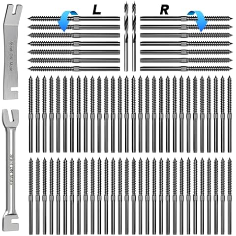 Steel DN Mate 100 Pack Black T316 Stainless Steel Left&Right Handed Thread Swage Lag Screws for Wood Post of 1/8" Black Cable Railing Kit, Deck Stair Railing, DIY Baluster kit, Wrench Included DM45 Cover