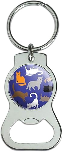 GRAPHICS & MORE Crazy Cat Pattern Keychain with Bottle Cap Opener