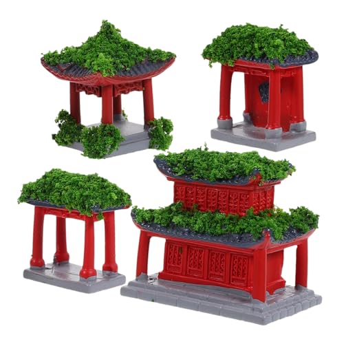 GLEAVI 4 Piezas Adornos de Miniaturas de Pabellón Estatuas para Decoración de para y Efecto Realista