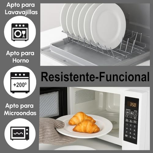 Miniatura 5 de Casaselección 12 Platos Llanos De Porcelana Blanca - Juego De 12, Diseño Redondo, 27 Cm, Aptos Para Lavavajillas Y Microondas, Color Blanco
