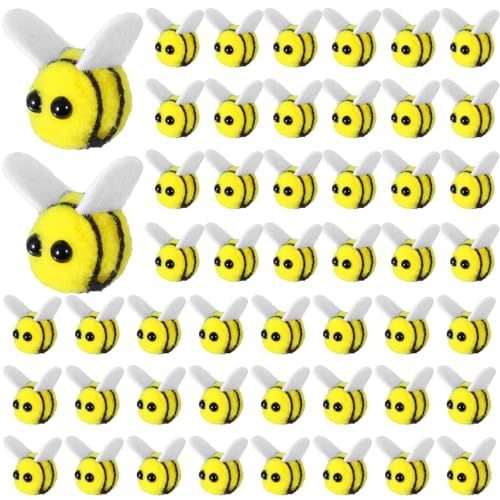 Apojgitn 30PCS Bees Wool Felt, Yellow Bee Shapes Toy for DIY Crafts, Cute Bee Party Favors, Mini Bees Costume Plush, Elastic Felt Animals Balls for Birthday Party Decorations, Stuffed Crochet Bees