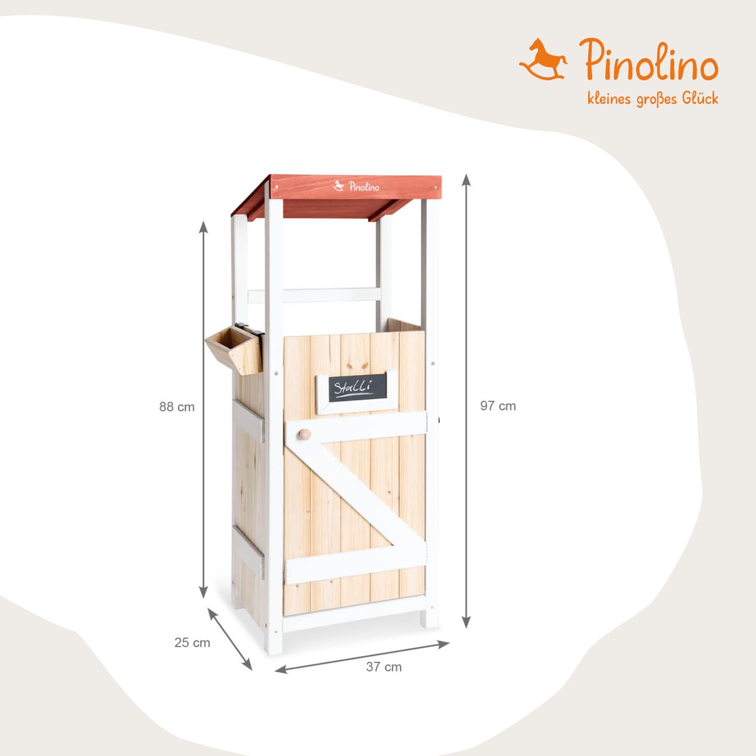 PINOLINO Hobby Horsing Stall Stalli, establo para Caballos enchufables, práctico Soporte para 2 Caballos, con comedero para Colgar, Madera de coníferas, Ancho 37 cm, Profundidad 26 cm, Alto 97 cm