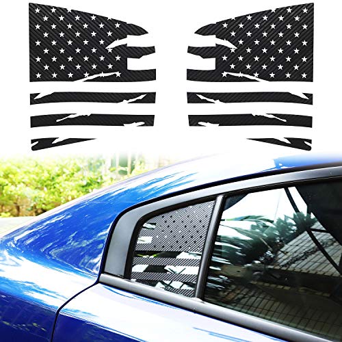 Voodonala for Charger American Flag Window Sticker Louvers Decal Vinyl for 2015-2020 Dodge Charger, Carbon Fiber Texture 2pcs