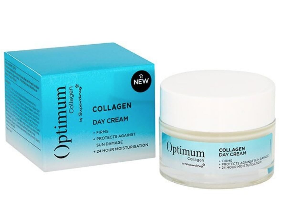 Superdrug Optimum Colágeno Hidratante Crema de Día con SPF 50 ml y filtros UVA y UVB + Crema de Noche 50 ml con Péptidos y Minerales - Paquete de 2