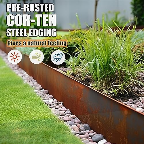 Qvqe QVQEPRERUSTED 6 Pack Steel Lawn Edging, Pre-Rusted Cor-Ten Steel Landscape Edging, 40 Inch Strips, 8 Inch Depth, 20Ft Total Metal Divider For Lawn, Garden thumb #2