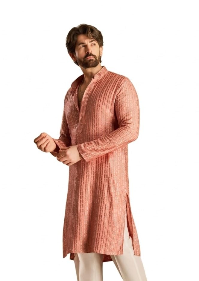 Image of SOJANYA (Since 1958 Men's Cotton Rayon Shiny Thread Sequinned Only Long Kurta