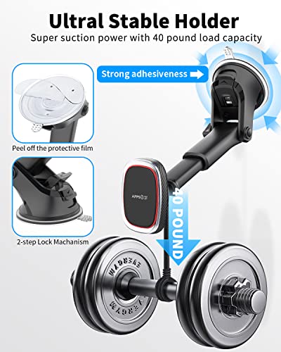 APPS2Car Magnetic Phone Car Mount,Magnetic Strong 6 Magnet Holder,Phone Holder For Cars Magnet,Flexible Adjustable Dashboard & Windscreen Phone Car Holder,Strong Suction Phone Mount for iPhone & More - Image 2