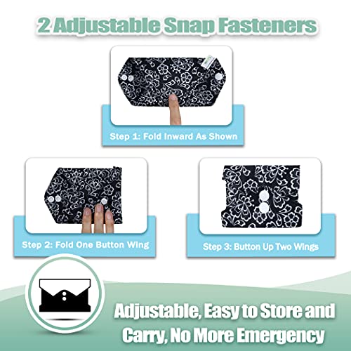 Image of Wegreeco Reusable Menstrual Pads - Soft Cloth Sanitary Pads | Panty Liners - 6 Pack with 1 Cloth Wet Bag (Black, Grey Lace, Large)