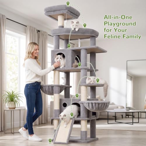 Image of Globlazer 81in Cat Tree for Large Cats, Extra Tall Tower, F81H, Light Grey