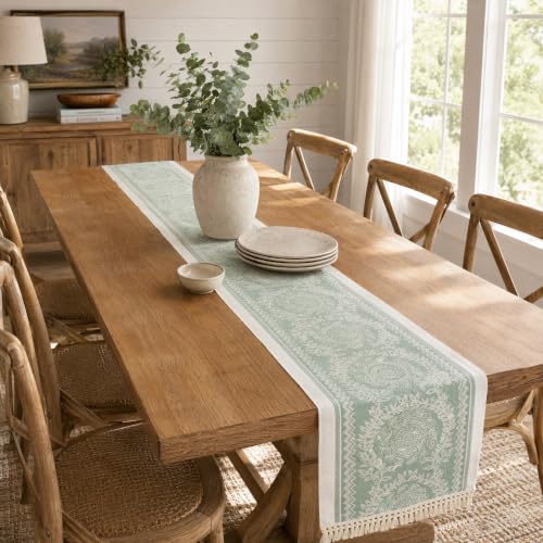 UWWGKK 14x83 Medallion Table Runner Waterproof Rustic Farmhouse Macrame