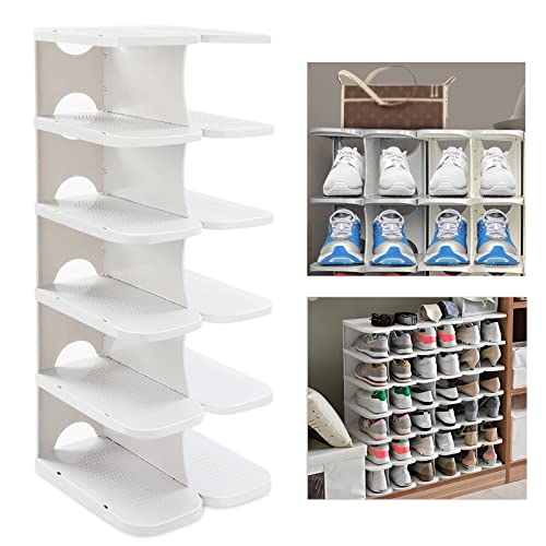 Txalwiq 6-Tier Thickening Shoe Rack, Free Standing Shoe Organizer For Closet, Lazy Shoe Cubby, Free Combination Shoe Tower, Stackable And Space-Saving Adjustable Shoe Storage Shelf, White #TOP18