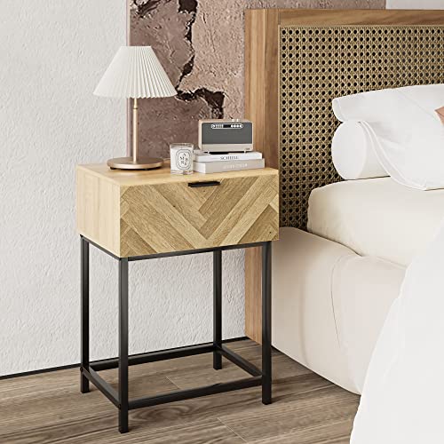 Masupu Nightstand, Bedside Tables With Storage Drawer, Small Side Table For Small Spaces, Rustic Nightstand For Bedroom, Living Room, Rustic Oak #TOP5