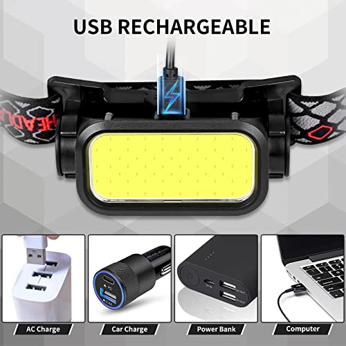 Headlamp Rechargeable, 1500 Lumens Wide Beam Led Headlamp, Lightweight Hard Hat Light, 4 Modes Lightbar Head lamp, Outdoor Waterproof Headlamps Flashlight for Camping, Fishing, Cycling (2 Packs)