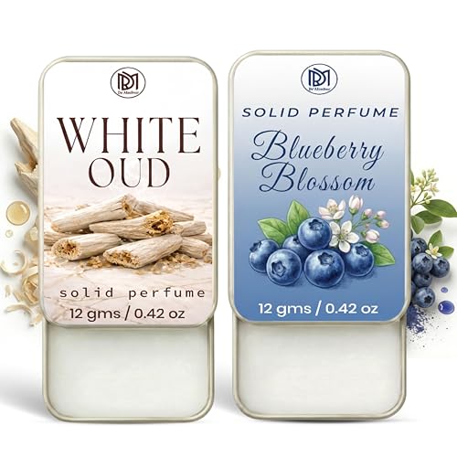 Image of Dr.Mashur Solid Perfume |blueberry blossom&White Oud Alcohol Free Wax Perfume Balm, Long Lasting | Pocket Tin 12g, Pack Of 2| Non Greasy Smooth Glide, Travel Friendly Unisex
