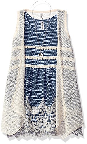 Beautees Girls' Dress with Embroidered Hem and Cardigan