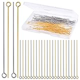 WOOOBD 100 Pieces 50 mm Open Eye Pins Stainless Steel Long Head Pins Eye Pins Findings with a Plasti