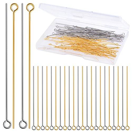 Wooobd 100 Pieces 50 Mm Open Eye Pins Stainless Steel Long Head Pins Eye Pins Findings With A Plastic Box For Diy Bracelet Earrings Jewelry Making Supplies, 2 Colors #TOP8