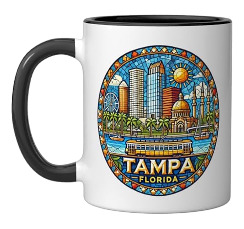Tampa Florida bay taxi mosaic Ceramic Mug, Black/White