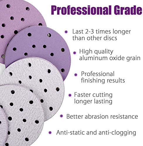 100PCS Sanding Discs, 150mm 17 Holes 40 60 80 120 180 220 240 320 400 800 Grit Assorted Professional Sandpaper by LotFancy, Hook and Loop Random Orbital Sander Round Sand Paper