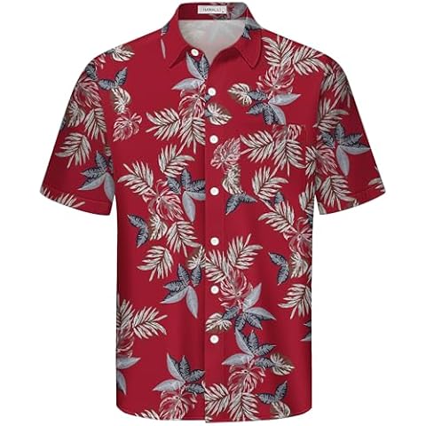 Hawaiian Shirts for Men Short Sleeve Button Down Floral Aloha Shirt Mens Beach Tropical Shirt Camisas Hawaianas para Hombre Red XXL Cover