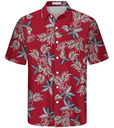 Hawaiian Shirts for Men Short Sleeve Summer Beach Tropical Shirts Floral Cruise Shirts Button Down Aloha Party Vacation Shirt Red S