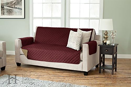 Home Fashion Designs Reversible Sofa Protector. Furniture Protector for Living Room with Secure Straps. Furniture Protectors for Kids, Dogs and Pets. (Sofa, Burgundy/Taupe)