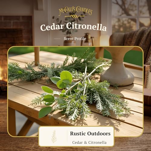 Image of McCall's Candles | Cedar Citronella | 16 oz Two-Wick Scented Candle | USA-Poured | Vintage Mason Jar with Carrying Handle | Outdoor Candle with Cedarwood, Balsam & Citronella