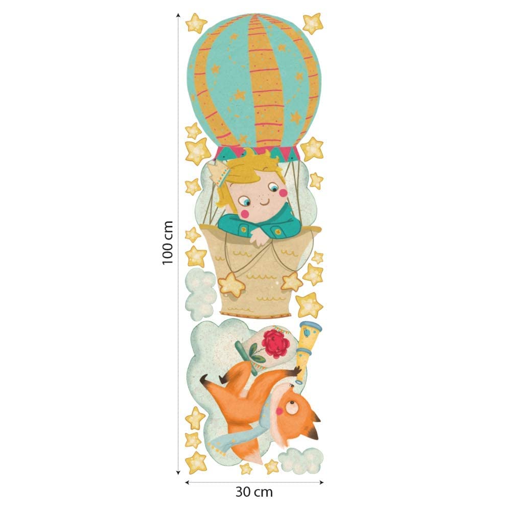 kina - Adesivo Murale Bambini Decorazione Parete Cameretta R00439 - Eco-Tessuto, Ecologico Anallergico, Riposizionabile, Effetto Carezza, Asilo Nido - Grafica Piccolo Principe e Misura 100x30 cm