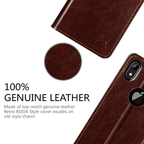 Belemay Iphone Xr Wallet Case, Iphone Xr Case, [Genuine Cowhide Leather Case] [Rfid Blocking] Card Holder Slots Protective Book Folding Case Folio Cover With Kickstand Slim Fit Iphone Xr (6.1"), Brown #TOP1