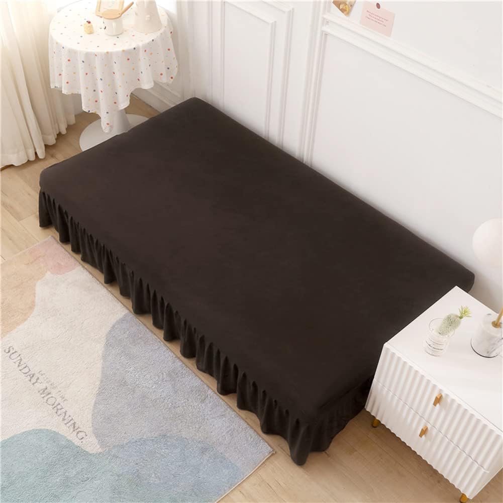 Futon Cover-Stretch Armless Futon Covers Full Size With Skirt Ruffled Futon Sofa Cover Washable Folding Sofa Bed Cover Soft Futon Couch Cover Slipcover With Elastic Bottom For Kids,Pets(Coffee)