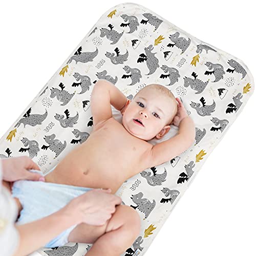 Baby Diaper Changing Pad, 21 5/8" x 31.5" Waterproof Changing Pad Liners - Reusable Soft and Absorbent Portable Changing Mat(Grey Dinosaur1PCS)