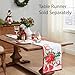 Home Bargains Plus Christmas Holiday Ribbon 70 Inch Round Fabric Tablecloth, Red Poinsettia Easy Care Table Cover