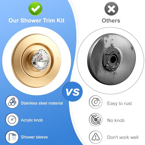 Image of Shower Trim Kit, Compatible with Moen T470 Chateau Shower Trim Kit, With Dual Seal Replacement Cartridge, 104421 Removal Tool, Escutcheon, Shower handle, Tubes and Screws, Gold