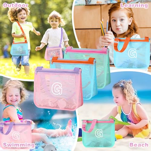 3Pcs Personalized Kids Beach Shell Bag, Initial Seashell Mesh Zipper Beach Pouch, Shell Collecting Bag for Holding Shells with Adjustable Straps, Sand Toys Swim Pouch Gift for Girl Boy Teens(Letter G) - image 7