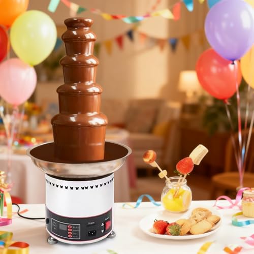 HUGUQING Máquina Comercial De Fuente De Chocolate Caliente, Máquina De Fusión Y Calentamiento De Chocolate De Acero Inoxidable con Pantalla Digital, Adecuada para Bodas, Fiestas Y Eventos 5 Tiers