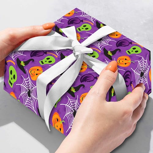 5 Halloween Geschenkpapier, Hexe,Spinne, Fledermaus, Kürbis Geschenkpapier für Dia De Los Muertos, Halloween Geschenke Verpackung Dekoration- 70X50Cm