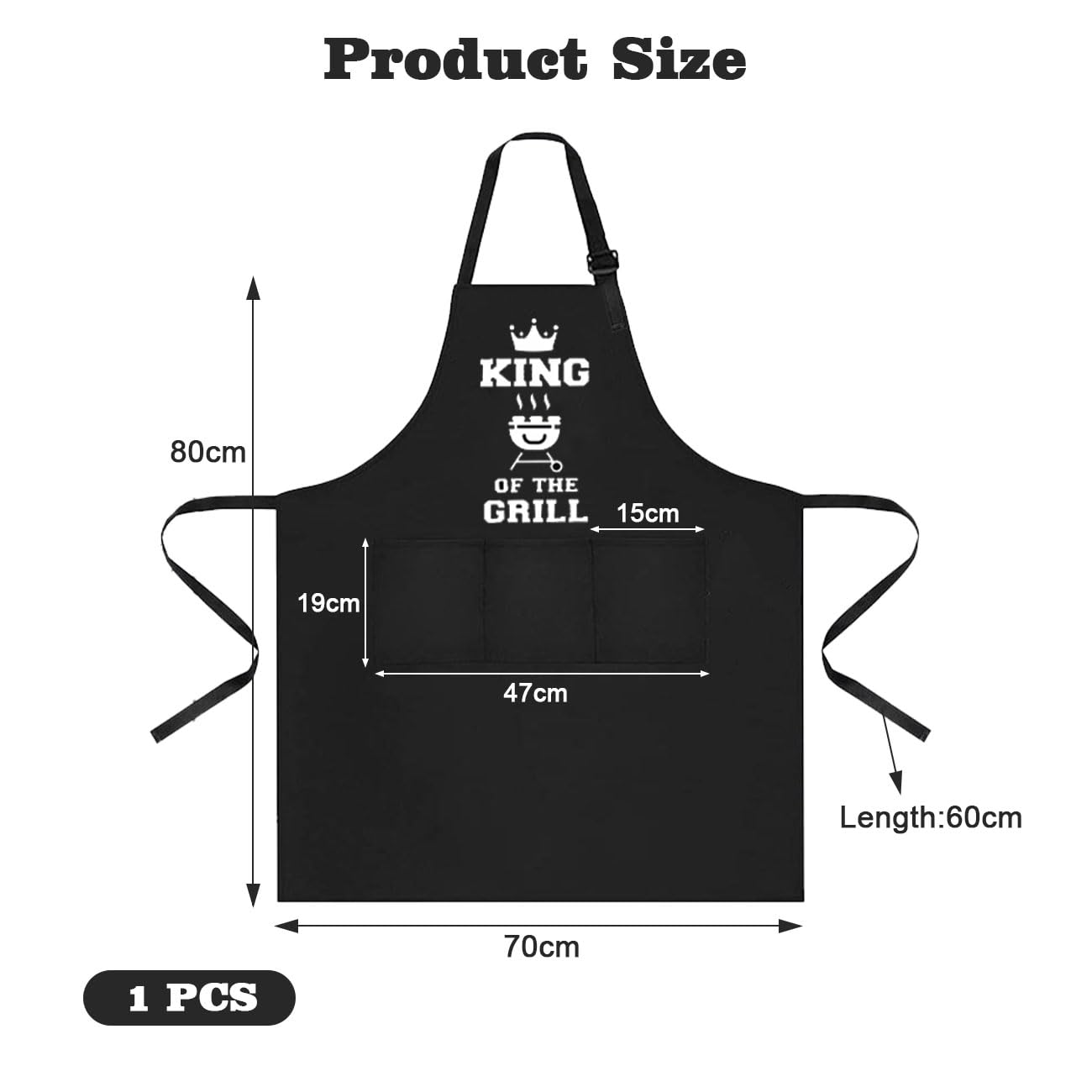 Fartuch do grillowania dla mężczyzn z napisem „King Of The Grill” – wodoodporny fartuch kuchenny z trzema pojemnymi kieszeniami, dla kobiet i mężczyzn, do grillowania i gotowania, czarny