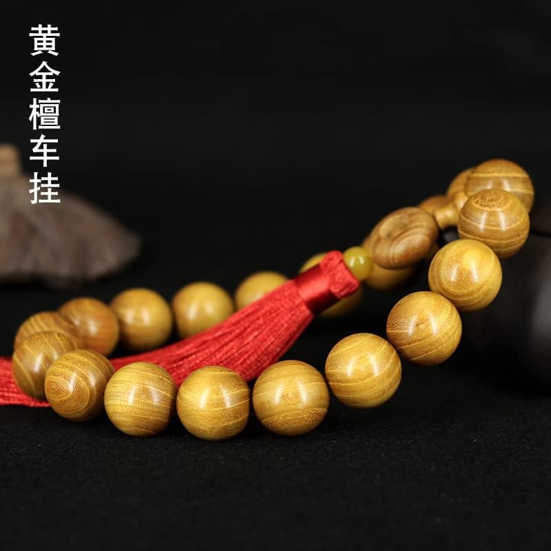 Mascot Wooden Crafts Wood Carving Art Wood Decoration Artwork 绿檀黄金檀佛珠车挂 2.0手持后视镜挂件饰品香木文玩念珠(绿檀车挂运转流苏款)