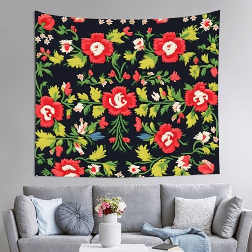 Tapisserie ukrainienne broderie rose JEJEA grand format deco murale 152x130 cm