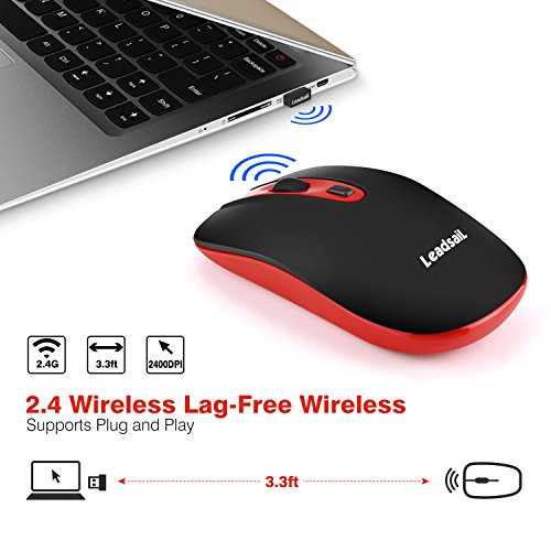 Leadsail Rechargeable Wireless Computer Mouse, 2.4G Portable Slim Cordless Mouse Less Noise For Laptop Optical Mouse With 5 Adjustable Dpi Levels Usb Mouse For Laptop, Deskbtop, Macbook #TOP3