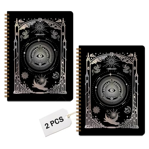 Image of 2 PCS Dream Journal Black Spiral Notebook Moon and Sun Journaling Notebooks Aesthetic Design Gifts for Women Girls Note Book Writing Journal Black Hardcover Notebook Classroom Office Supplies