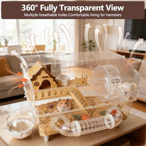 2-Layer Large Acrylic Hamster Cage with 360° Full Transparent View - 3