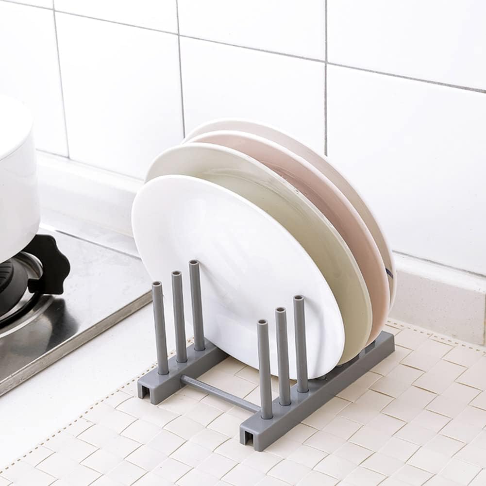 Küchenaufbewahrungsständer aus Kunststoff, für Geschirr, Teller, Schüssel, Tassen, Topfdeckel, Trockengestell, Schneidebrett, Abtropfhalter für Schrank und Arbeitsplatte (grau)