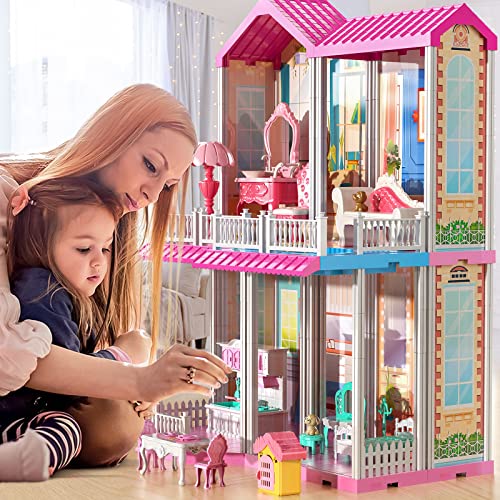 Temi Dreamhouse Doll House Girls Toy For 4-5 Year Old - 2-Story 4 Rooms Dollhouse With 12-Inch Large Doll, Doll House 7-8 Furniture & Accessories With Pool, For Kids Ages 3+ #TOP5
