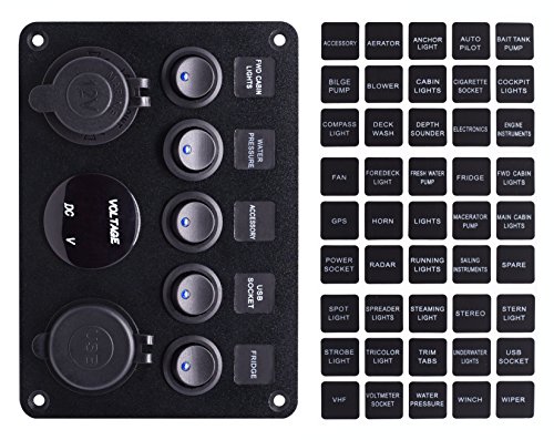 Cllena Dual Usb Socket Charger 2.1A&2.1A + Led Voltmeter + 12V Power Outlet + 5 Gang On-Off Toggle Switch Multi-Functions Panel For Car Boat Marine Rv Truck Camper Vehicles Gps Mobiles (Blue) #TOP4