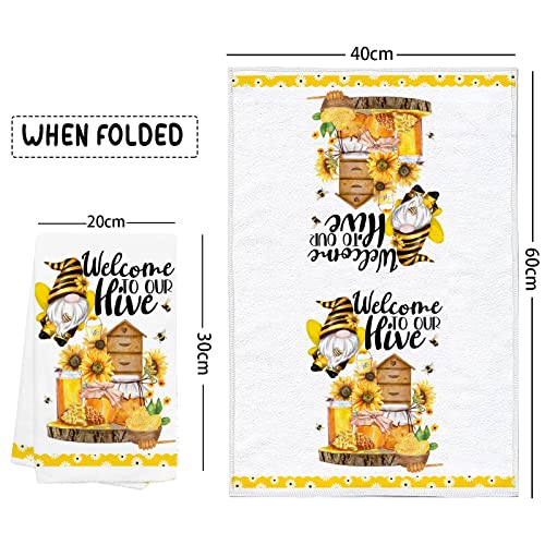 Hexagram Bee Kitchen Towels Set Of 4-Honey Bee Kitchen Decor-Bee Gifts Decorative Funny Kitchen Towels-Farmhouse Honeycomb Dish Towels For Women-Housewarming Gifts Bee Sunflower Decor For New Home #TOP1