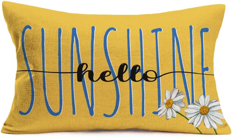 Fukeen Summer Hello Sunshine Pillow Covers 12x20 Inch Daisy Flowers Sunflower Farmhouse Decorations Throw Waist Pillow Cases Cotton Linen Rectangular Oblong Pillows Cushion Cover Yellow Blue